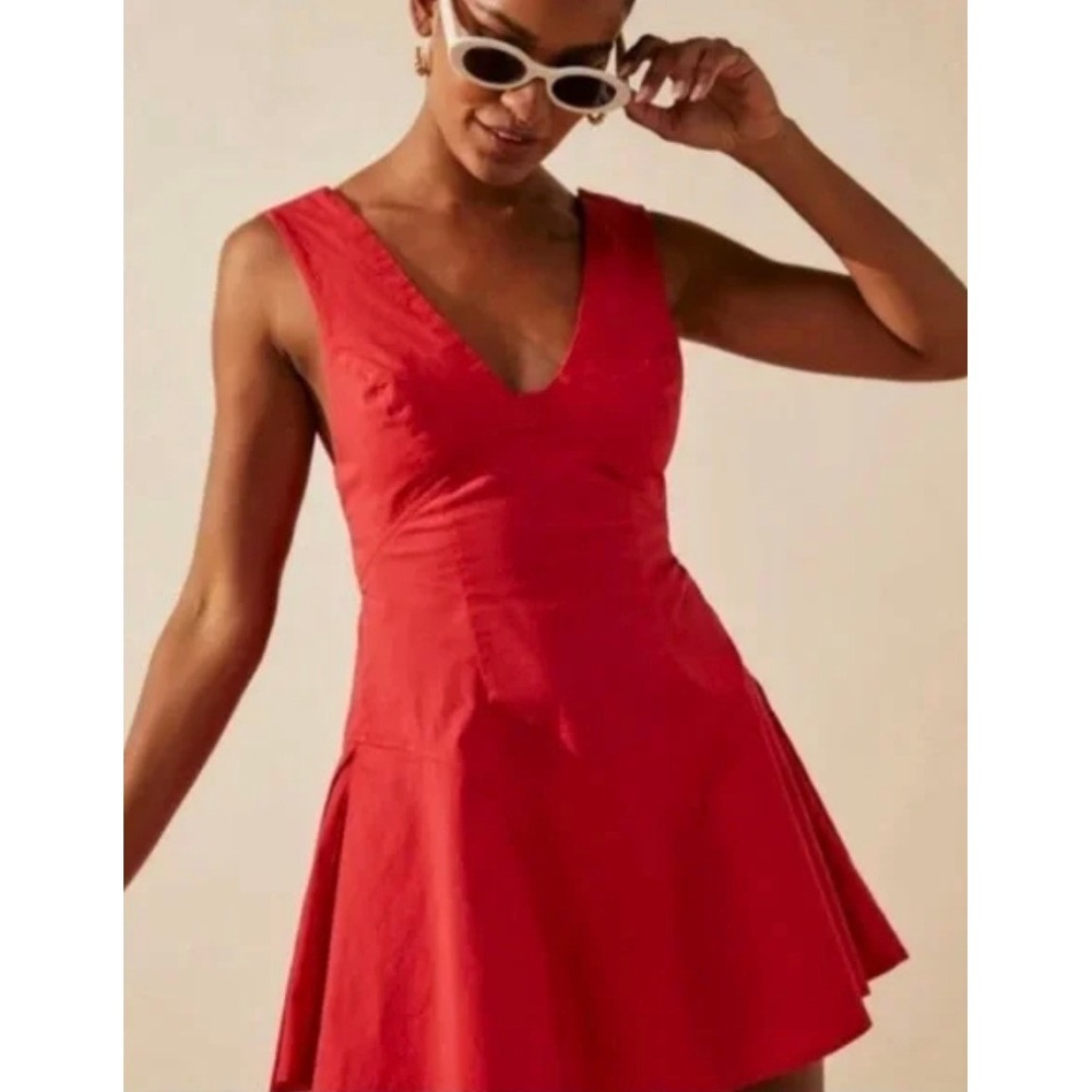 Free People Red V-Neck Tie Back Mini Dress with Pockets Size Small